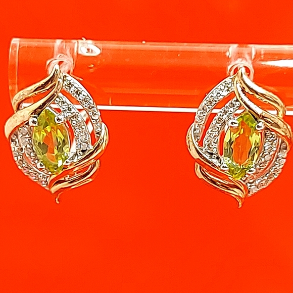Natural Peridot & CZ 925 Sterling Silver Earrings - Picture 2 of 7